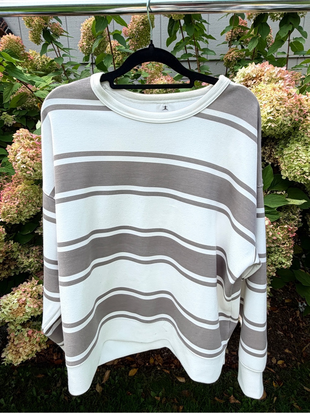 Danskin White and Taupe Striped Crewneck Sweatshirt
